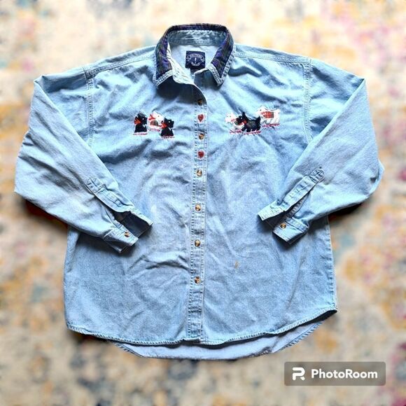 Vintage dog embroidered button up shirt - Picture 1 of 13